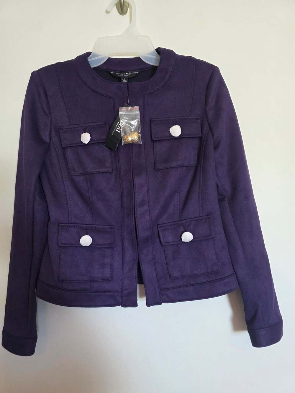 White House Black Market UltraSuede Stylist Jacket Size 0 Deep Amethyst